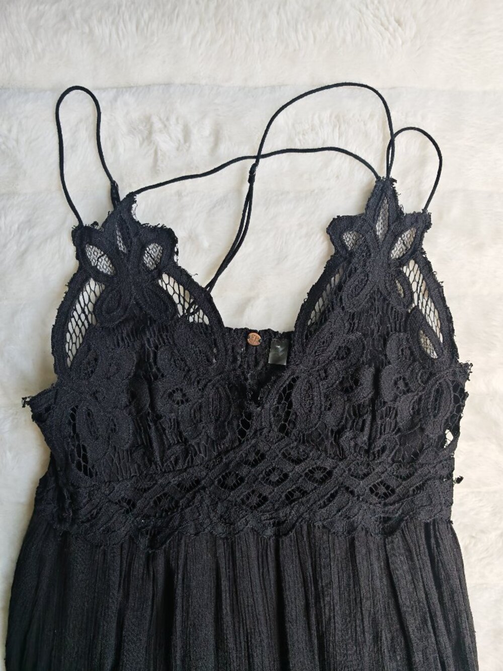 Free People Adella Maxi Slip Dress Black Lace Boho Festival Maxi Size M - Picture 8 of 14